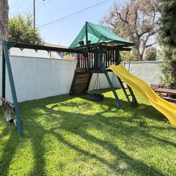 Free  To Good Home Swing Set, Slide, Rock Climbing Gym Combo 