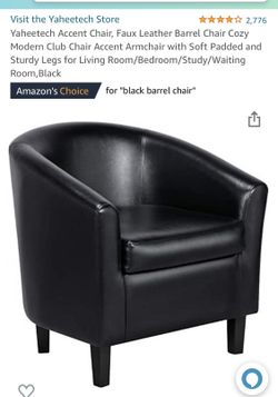 Brand New Faux Black Leather Barrel Chair!