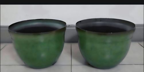 *** JUST REDUCED *** PAIR of 12" (Diameter) Green Planters (2 for $25) @ Lasting Creations