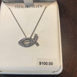 Sterling Silver Crystal Clear Fish Pendant 18