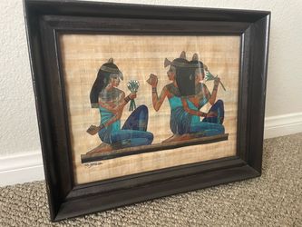 19 x 15 vintage Papyrus scroll. Framed and signed.