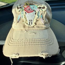 Women’s floral cow skull embroidered adjustable hat