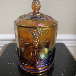  Vintage Indiana Glass Iridescent Carnival Candy Dish w/ Lid
