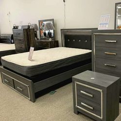 [SPECIAL] Lodanna Gray LED Storage Bedroom Set