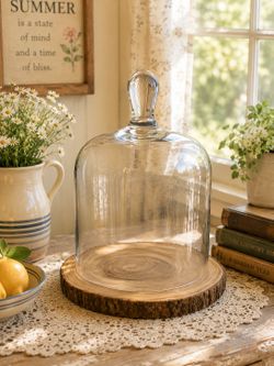 Large glass cloche with live edge base
