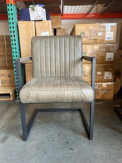 Modern Leather Dining Chairs.  Beige/Dark Green