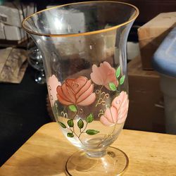 Crystal clear Handcrafted Vase Made in Romania Floral Enamel Painted Glass It is very, very beautiful Pick up only