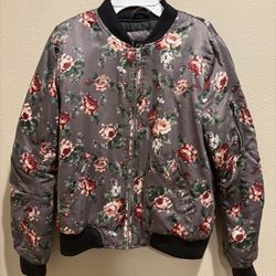 Rue 21 Floral Bomber Jacket - grey and pink