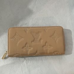 Brown Quilted Leather Zip Around Wallet 