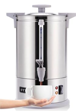 SYBO SR-CP-100B Commercial Grade Stainless Steel Percolate Coffee Maker Hot Water Urn for Catering, 100-Cup 16 L, Grey