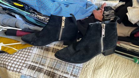 Black Suede Ankle Boots with Side Zipper
