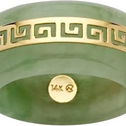 Green Jade 14k Yellow Gold "Greek Key" Ring