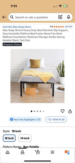 Twin platform Bed Frame 18”