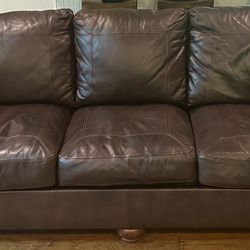Brown Leather Sofa, Loveseat and Ottoman