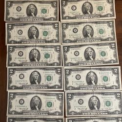 2 Dollar Bill Lot - Green Seal 1976 Series