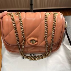 Coach Quilted Pillow Madison Leather Shoulder Bag Coral Newk