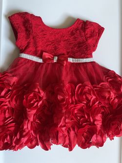 3-6 Months Baby Girl Red Floral Rosette Dress