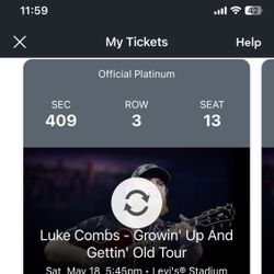 Luke Combs - 2-4 Tickets - Sat. 5/18 - Levi’s Stadium