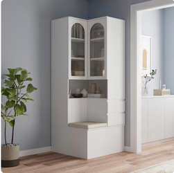 Corner Bookcase with Ribbed Glass Double Doors