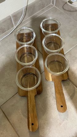 Wooden Paddle Serving Board with Glass Bowls