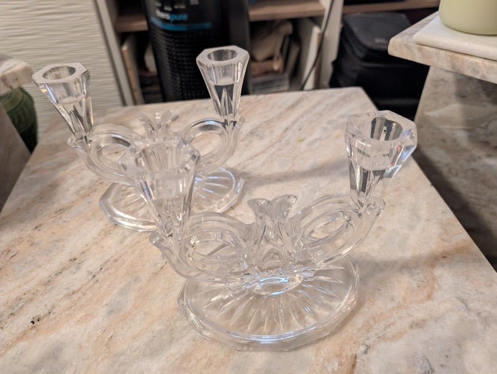 Pair Of Vintage Crystal Candle Holders 