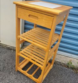 Natural wood rolling cart