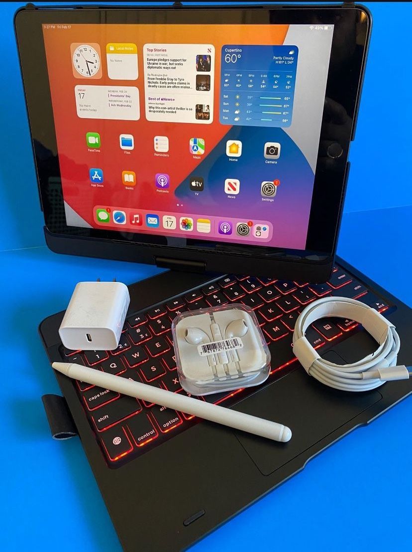 Apple IPad 9th Generation (10.2” Retina /Touch ID /IOS 18/ 2021 Model) 64GB with Pen, Keyboard & Accessories
