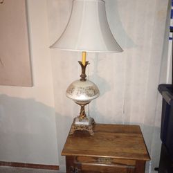 Antique Brass And Frosted Glass Lamp