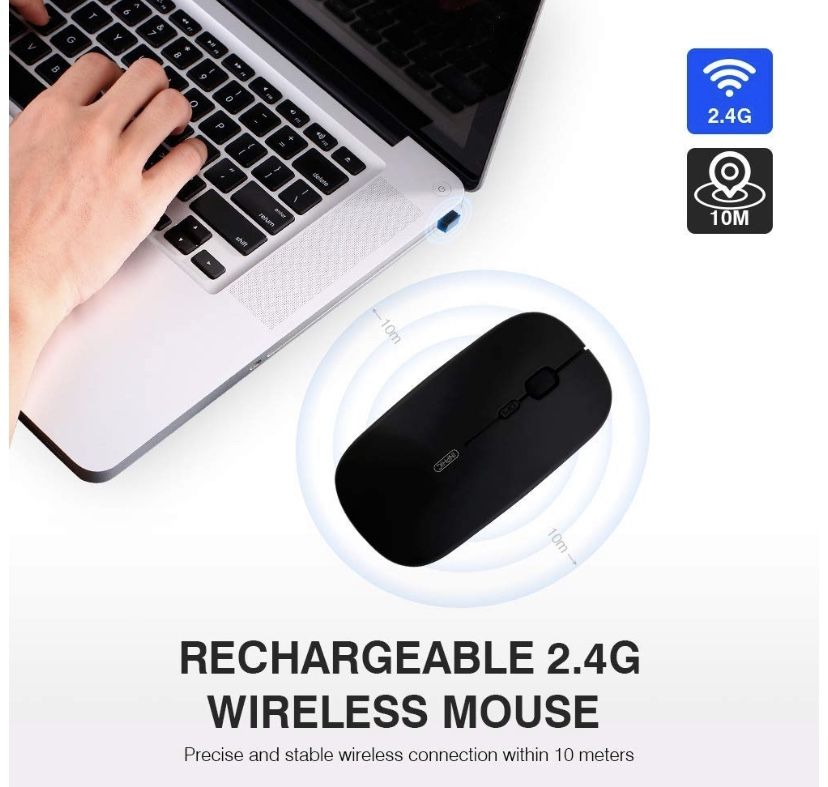 Rechargeable Wireless Mouse, Mute Silent Click Mini Noiseless Optical Mice,Ultra Thin 1600 DPI for Notebook,PC,Laptop,Computer,MacBook