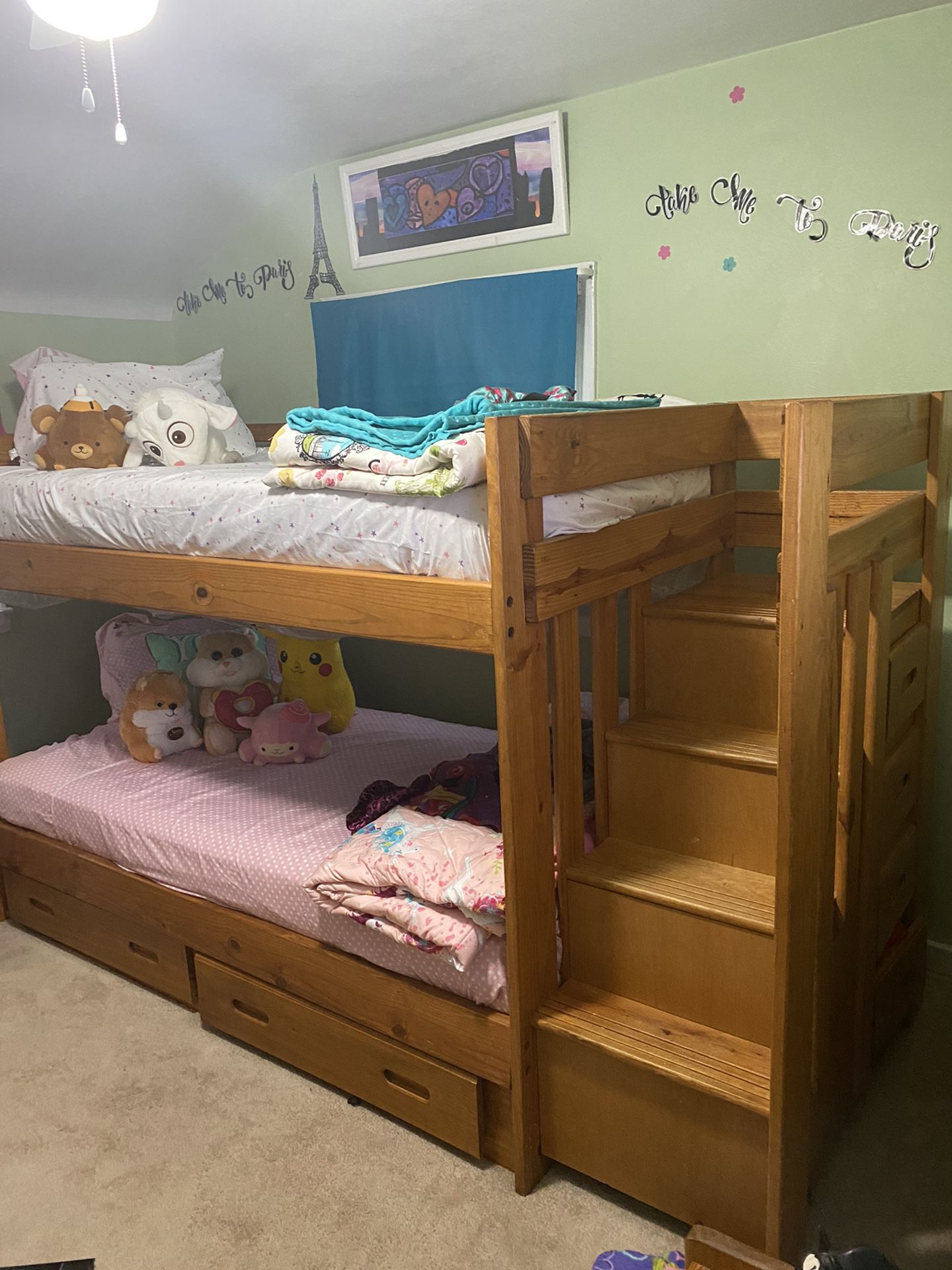 Solid wood beds bunk beds with drawers on the side in at the bottom in very good condition...