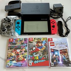 Nintendo Switch + 3 Games + PDP Afterglow LED Wireless Controller