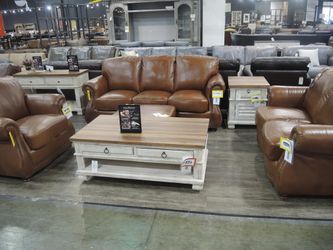 Rocky Mountain Leather Jackson Cognac Brown Rolled-Arm Leather Sofa