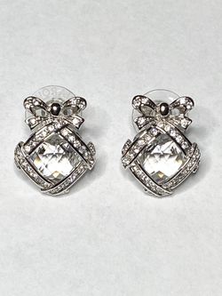 Signed Swarovski 2000 Millennium Limited Edition Bow Rhodium Plated Earrings