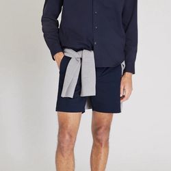 Club Monaco Baxter Fit Shorts Mens 33 Navy Blue Flat Front Preppy