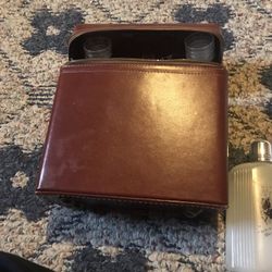 Vintage royal crown mixing set in leather case