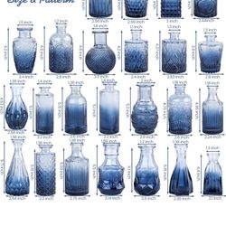 24Pcs Blue Glass Bud Vases Set