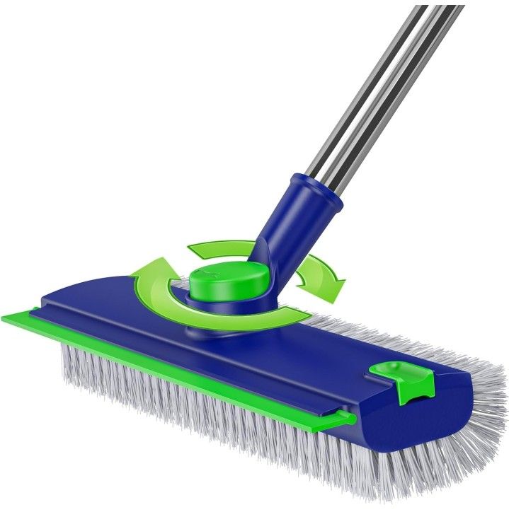 3 in 1 Heavy-Duty Floor Scrubber Brush with Squeegee for Cleaning Tile Bathroom Deck Kitchen Patio