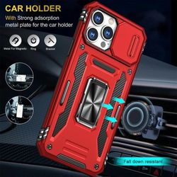 For I phone 15 Red color with privacy for camera with stand high quality case 