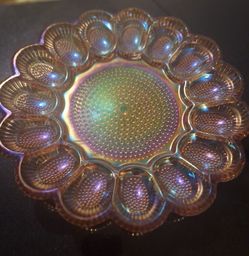 Iridescent Carnival Glass Deviled Egg Plate