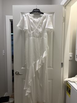 Eternal Bond White Satin Ruffled Flutter Sleeve Maxi Dress