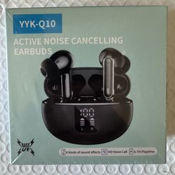 Yyk-q10 black wireless earbuds with noise cancelling technology display, New ,