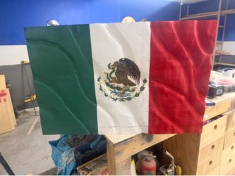 Wavy hand carved Mexican flag