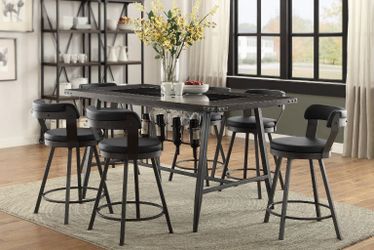 Industrial-style counter-height dining set w/Built-in Wine Rack