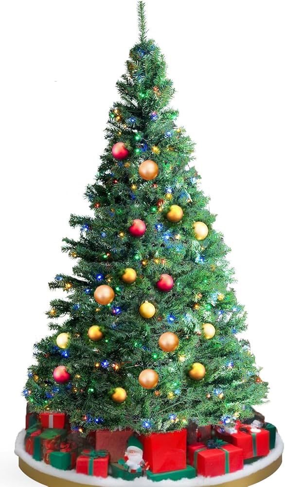 VEVOR Christmas Tree, 6.5ft Prelit Artificial Xmas Tree, Full Holiday Decor Tree with 450 Multi-Color LED Lights, 1227 Branch Tips, Metal Base for Hom