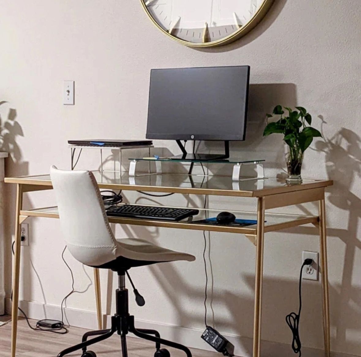 Gold Glass Computer Desk or Vanity