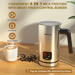 Milk Frother Electric, Coffee Frother, Warm and Cold Milk Foamer, BIZEWO 4 IN 1 Automatic Milk Warmer Stainless Steel with Touch Screen, for Coffee, L