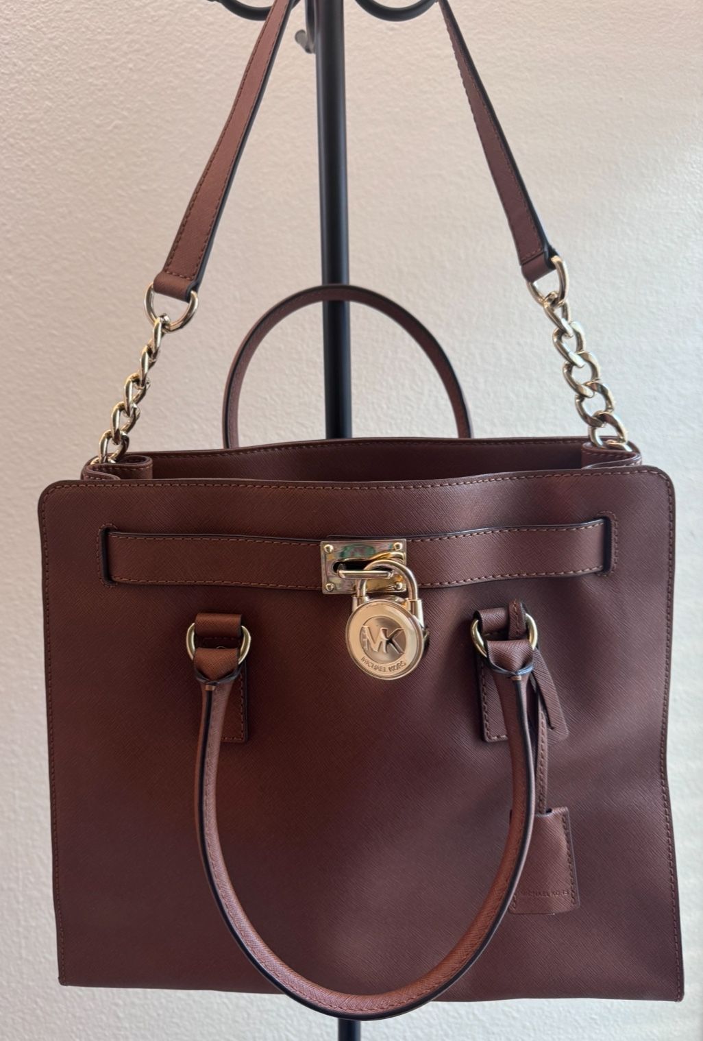 Michael Kors Hamilton Large Saffiano Leather Tote Bag with polished gold tone hardware
