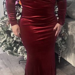 Burgundy Formal Fancy Velvet Dress