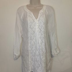 White lace blouse tunic long sleeve women size XL.   (P)