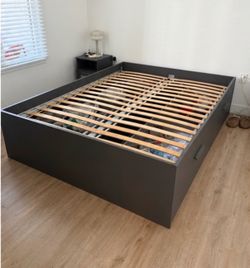 IKEA BRIMNES Queen Storage Bed Frame (Gray) – 4 Drawers – Great Condition